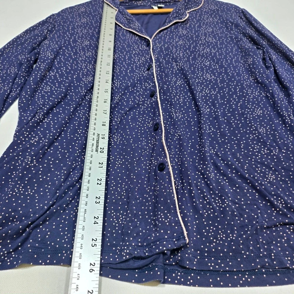 Nordstrom Pajama Set Womens M Navy Blue Polka Dot Modal Long Sleeve Wide Leg PJ